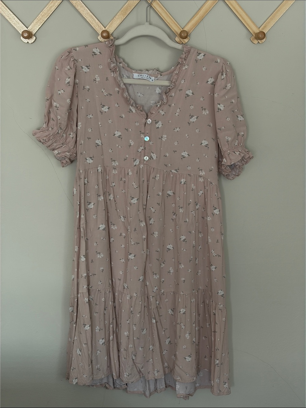 Dusty Rose Floral Tiered Ruffle Dress